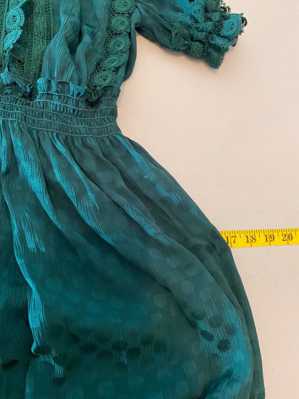 Max Studio Women’s Emerald Green Jacquard Dot Lace Trim Maxi Dress XS - Picture 11 of 12
